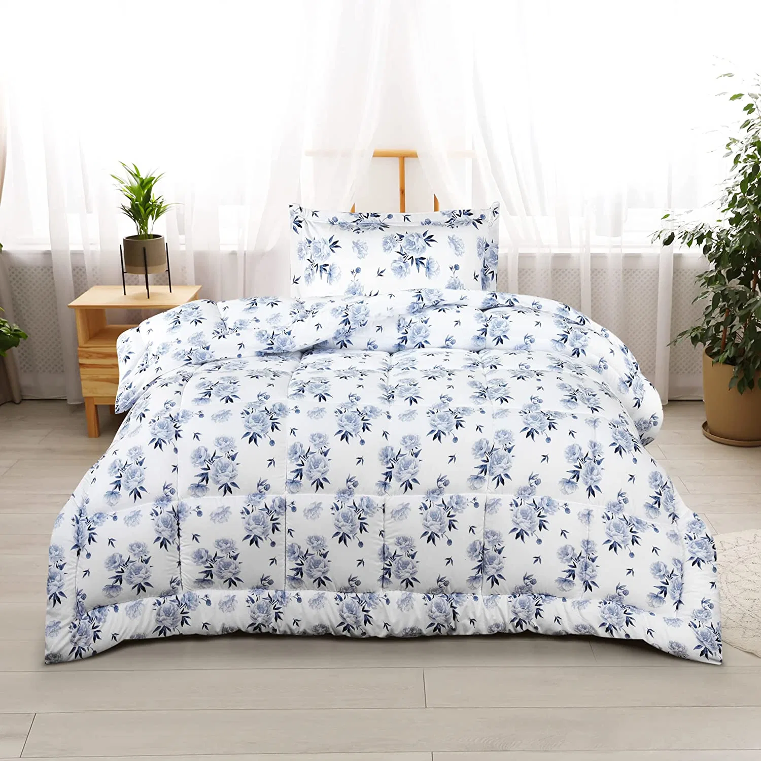 Bedding Twin Comforter Set Kids (Rose Floral) with 1 Pillow Sham - Bedding Comforter Sets - Down Alternative Comforter - Soft and Comfortable