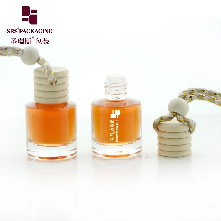 Luxury Round Shape 8ml Glass Car Bottle Perfume With Plug Wooden Cap