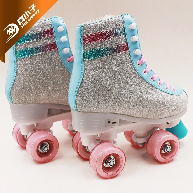 2022 Factory Hot Sale High quality/High cost performance  Two-Row Glitter Flashing Roller Quad Skates Unisex Wheel Skating Shoes for Woman and Man