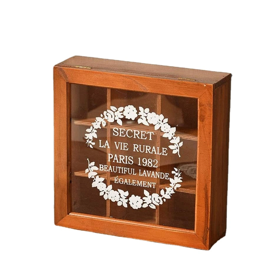 Wooden Jewelry Storage Box with Glass Portable Desktop Cabinet Organizer for Home/Counter Craft Deco