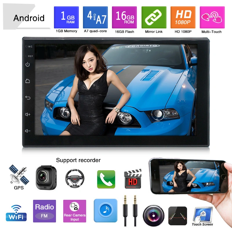 Radio de coche Android Universal de 7 pulgadas con pantalla táctil IPS LCD MP5, radio con Bluetooth, WiFi, radio AM/FM, doble USB, enlace espejo, navegación GPS, multimedia para coche.