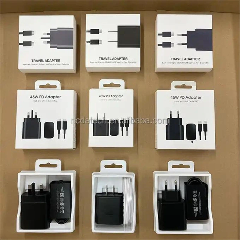 Carregador europeu de 2 pinos mais vendido, adaptador de 3 pinos, bloco, cubo, bico US Plug Adapt para Samsung 45W Cargatores Ta845