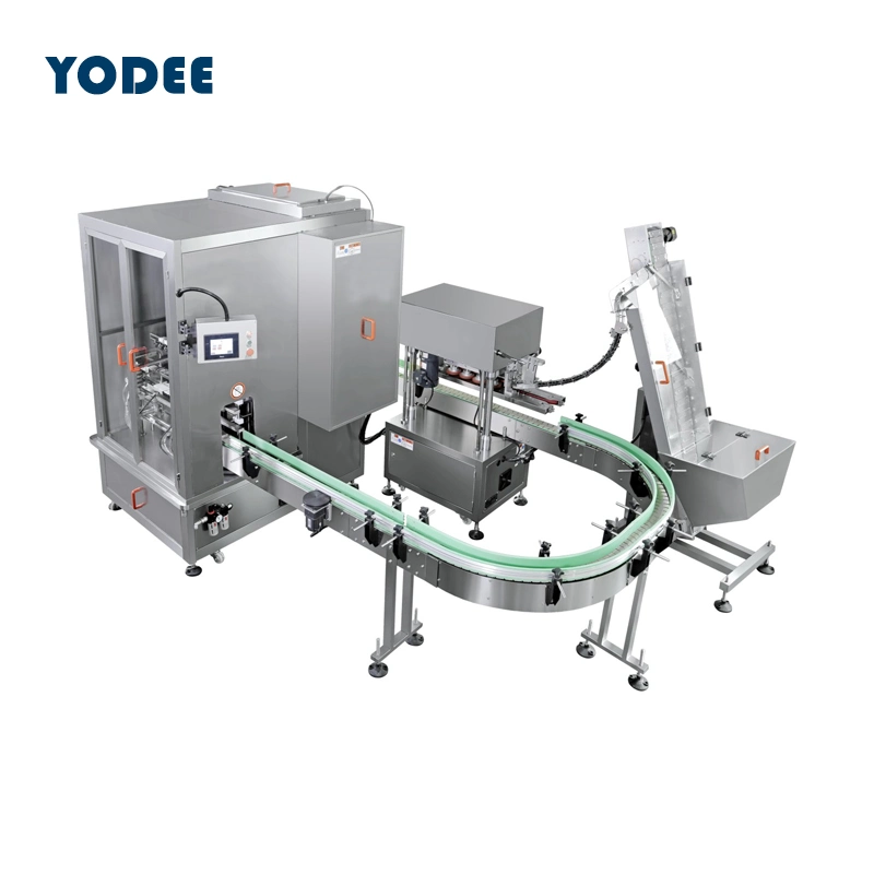 Guangzhou Factory Liquid Bottle Automatic Cap Feeding 4-Head Filling Capping Product Line