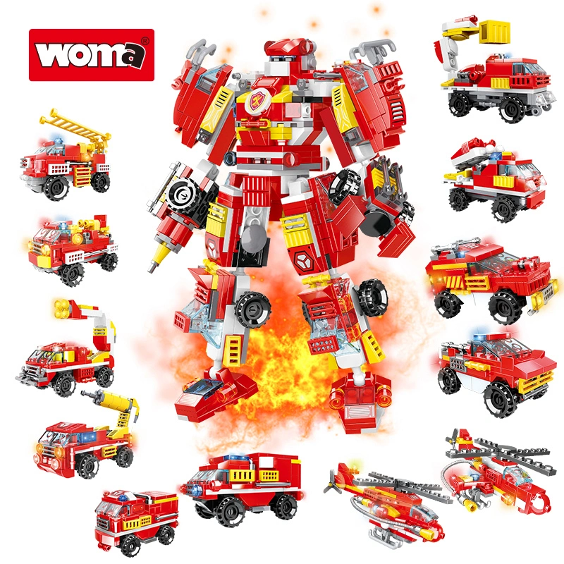Woma Toys 13 in 1 Transform Robot Model Fire Truck Stem Learning Engineering Vehicle Building Block Brick for Kids Robot Set Toy