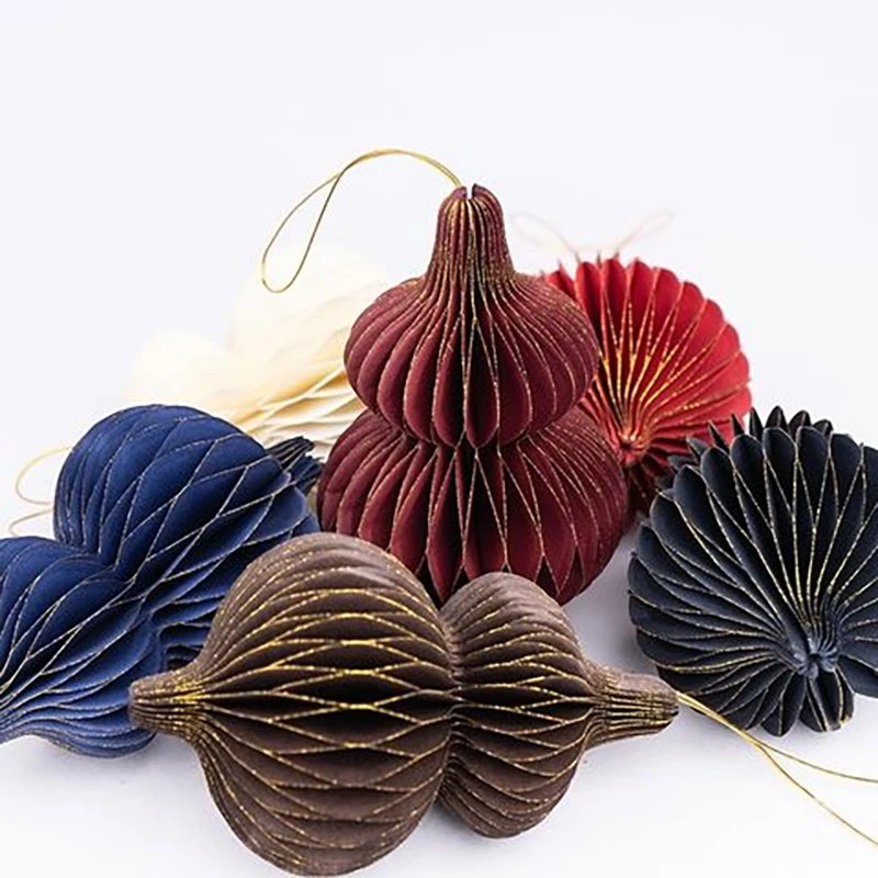 Paper Honeycomb Ornaments Baubles Decorations with String Christmas Paper Tree Table Decorations