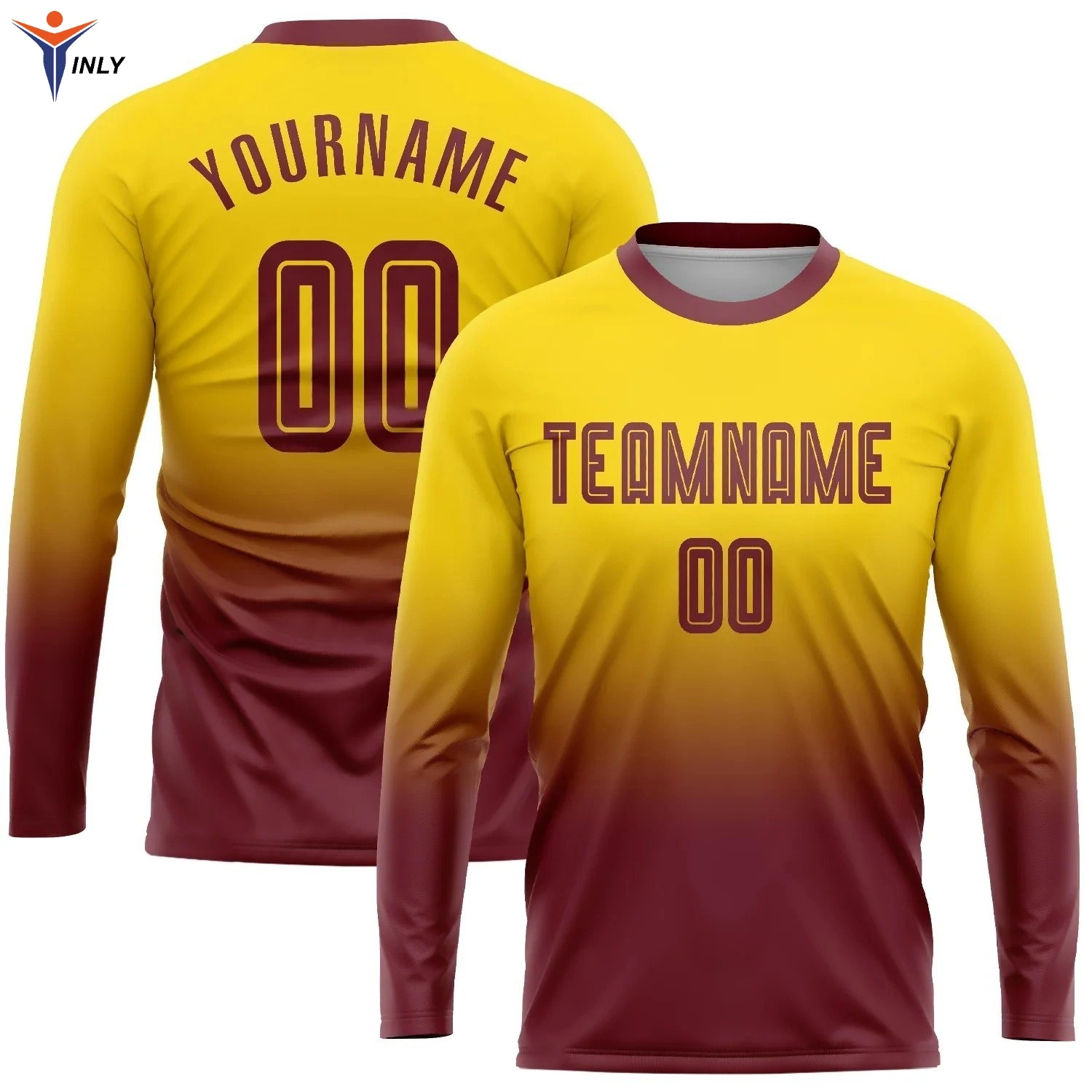 Custom Name Long Sleeves Gold Burgundy Goalkeeper Soccer Shirts Goalie Training Football Quick Dry Jersey