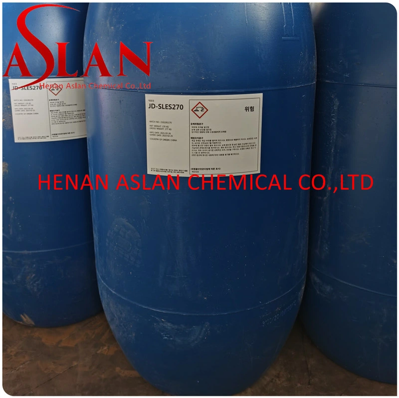 CAS 68891-38-3//Sudium Laureth Sulimath//2eo anionic surfactant/ مواد خام محكمة التزييفات عديم اللون لصق AES SLES بنسبة 70% / (كبريتات الأثير من الصوديوم)