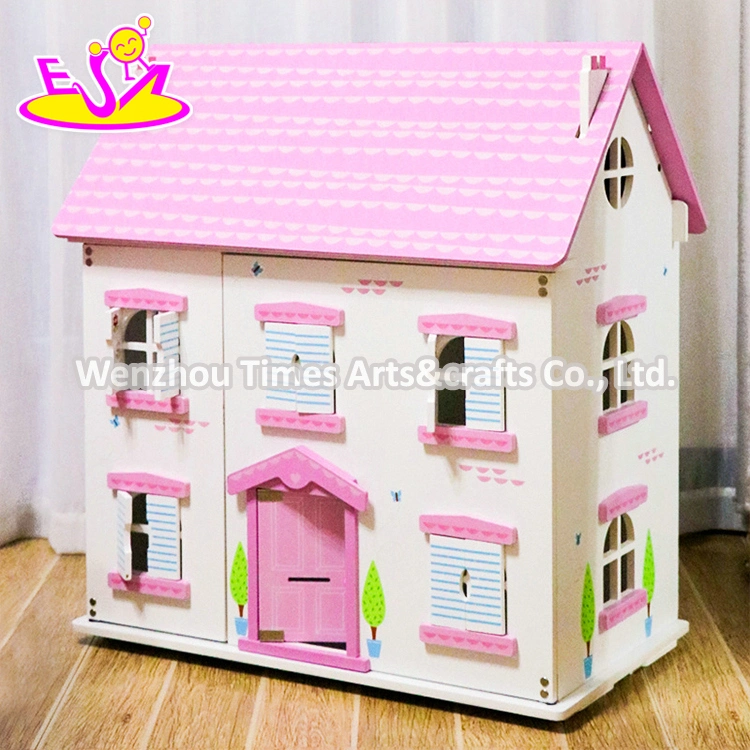 Best Design Pink Wooden Miniature Doll House Set for Girls W06A433