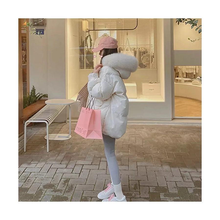 Best Sales 2023 New MID-Length Fox Fur Collar Luxury Puffer Women White Duck Down Jacket