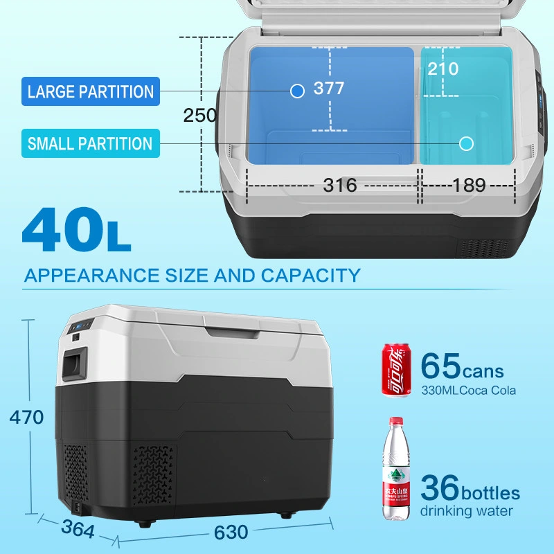 Yunli AXR-40 DC: 12-24V AC: 100-240V 40L refrigerador para coche con pantalla digital y asa para carrito