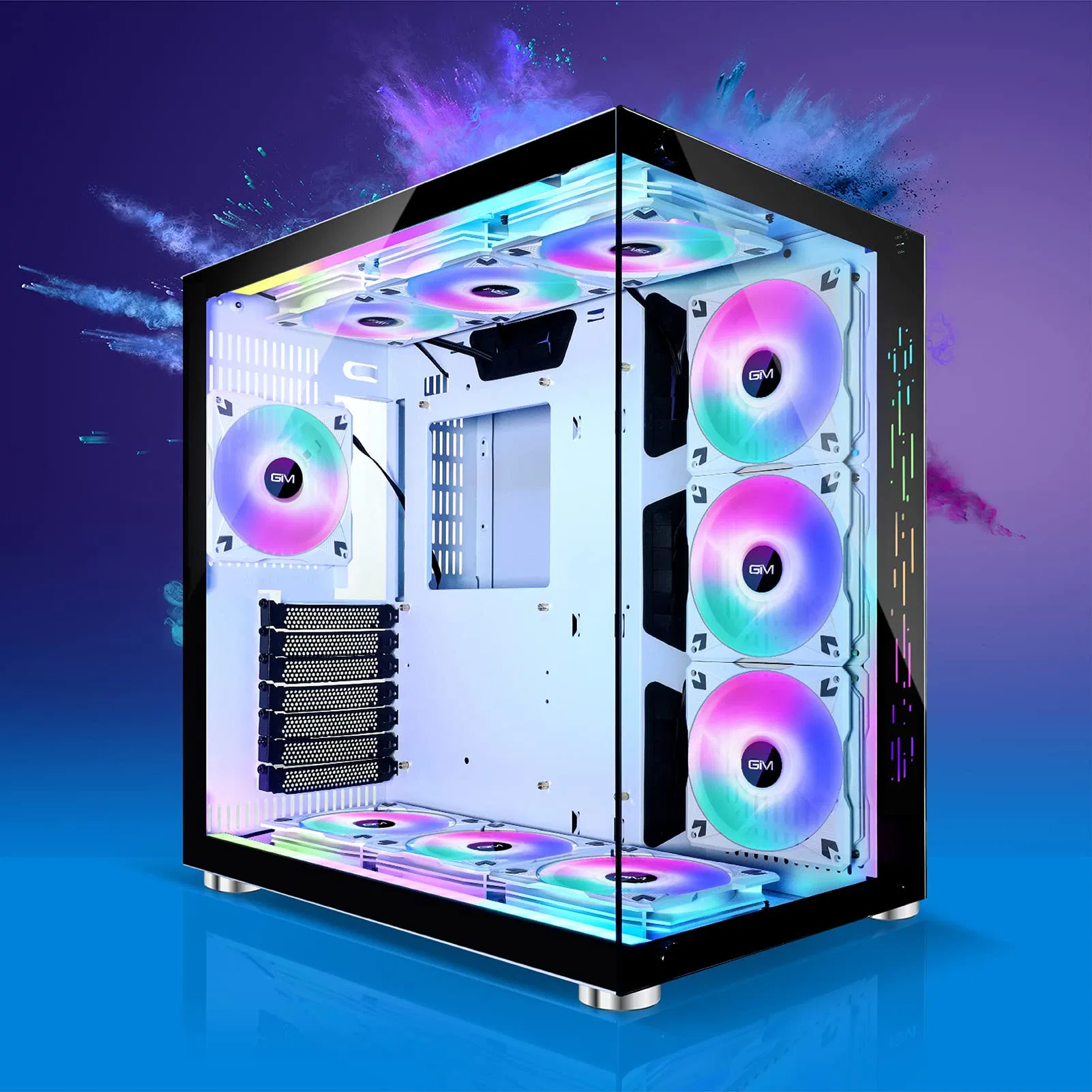 GIM ATX MID-Tower PC-Gehäuse schwarz 10 vorinstalliert 120mm RGB Lüfter Gaming PC Case 2 gehärtetes Glas Panels Gaming Style Windows Computer- und Desktop-Gehäuse USB 3,0 E/A