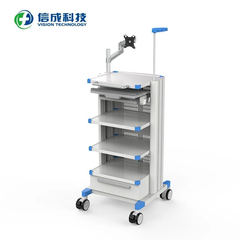 Medical Carts Trolley for Endoscopy Procedures with Height-Adjustable Top and Built-in Tray