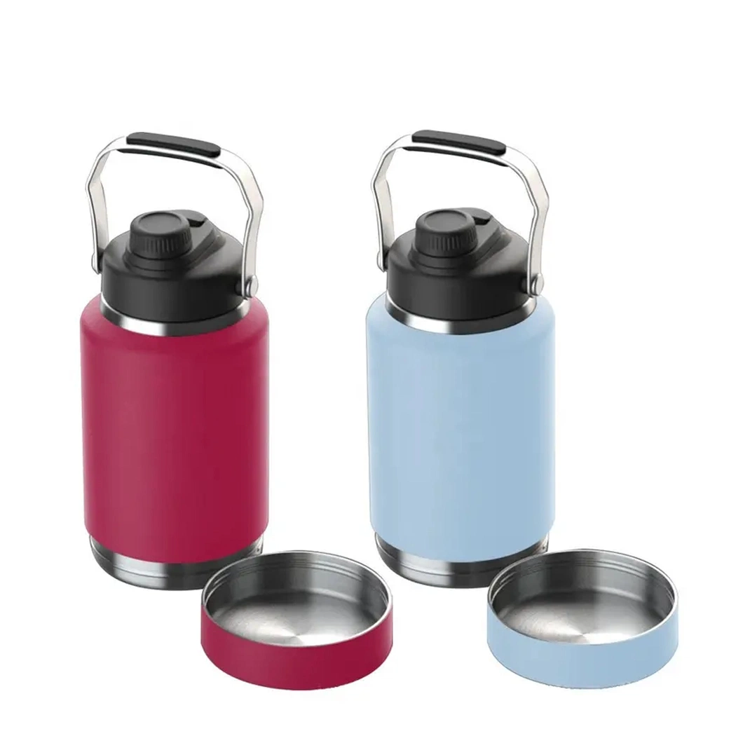 2 in 1 32oz 64oz Double Wall Water Jug Stainless Steel Insulated Travel Water Bottle with Detachable Dog Bowl