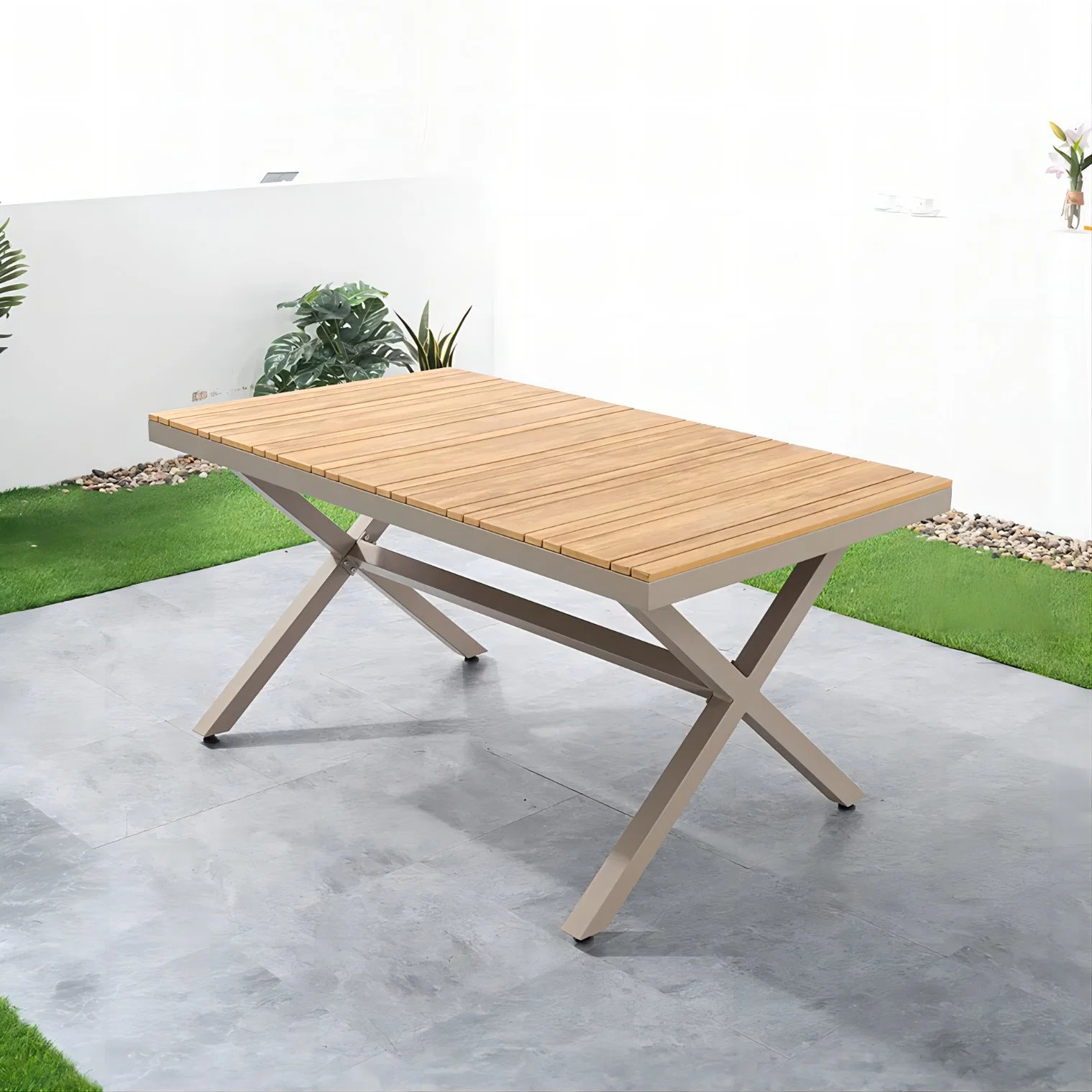 Muebles de jardín moderno mesas y sillas de madera se utiliza madera de teca, juego de comedor Muebles de exterior