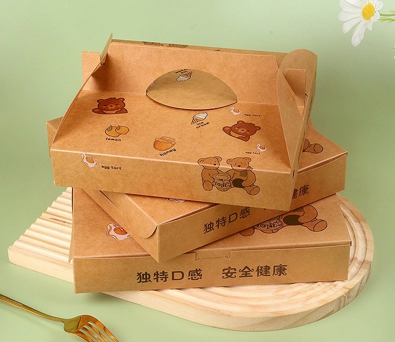 Corrugated Paper Pizza Box with Handle Takeaway Pizza Packing Box Packaging Cakes Pizzas Egg Tarts