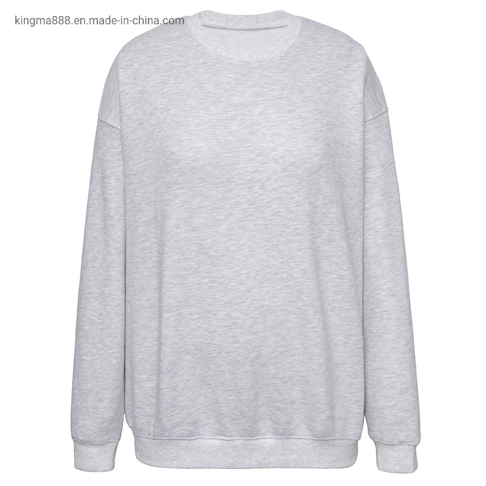 Long Sleeve Oversize Women Wholesale Knitted Grey Melange Customized Sweatshirt