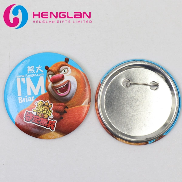 Custom Round Metal Tinplate Pin Button Badge Cartoon Emblem 58mm Cmyk Printing Paper Plastic Stamping Tin Badge for Promotional Gifts