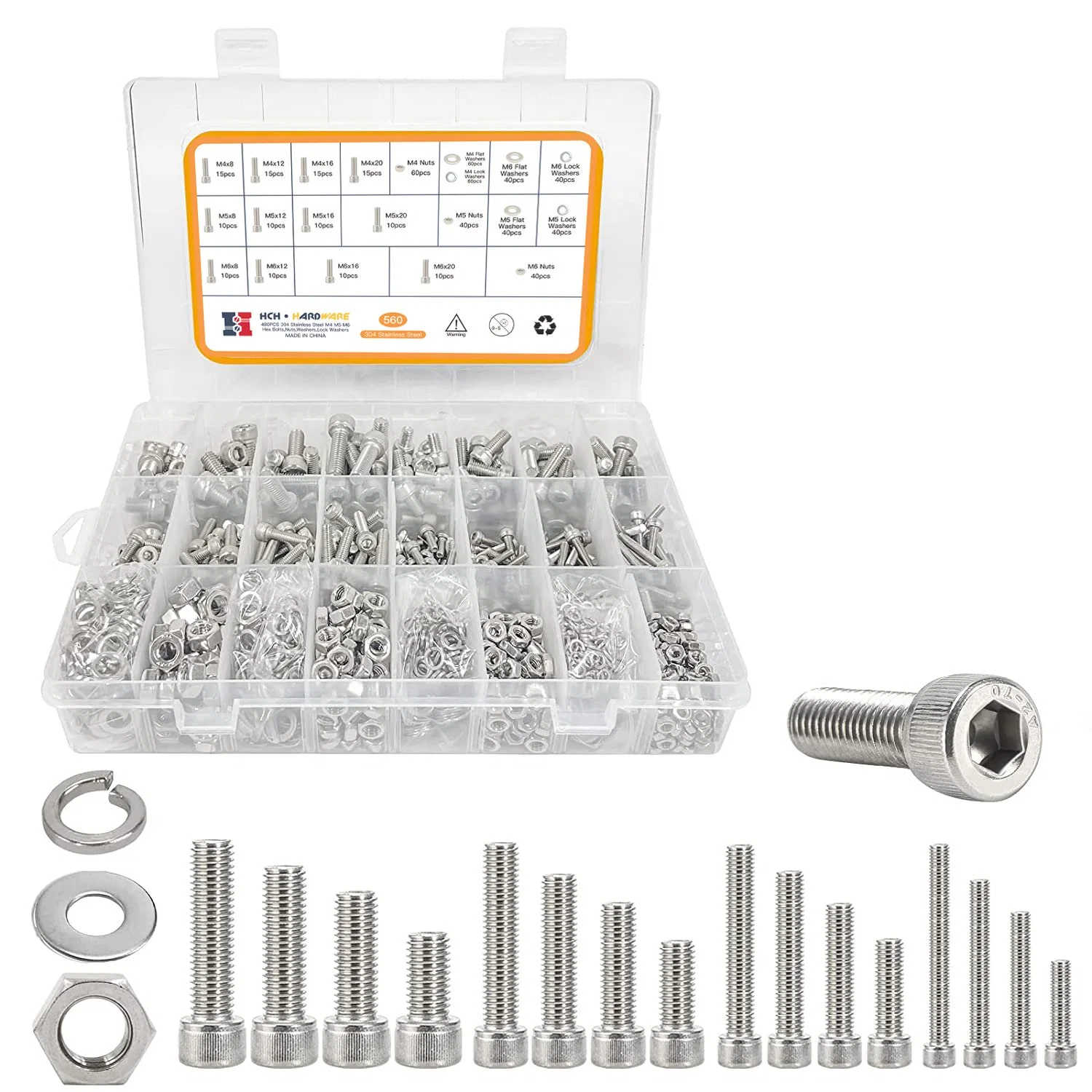 Tornillo de cabeza hueca hexagonal con rosca métrica, máquina Allen hexagonal Surtido de tornillería de fijación estándar de metal Bolt M4 M5 M6 M8 Kit