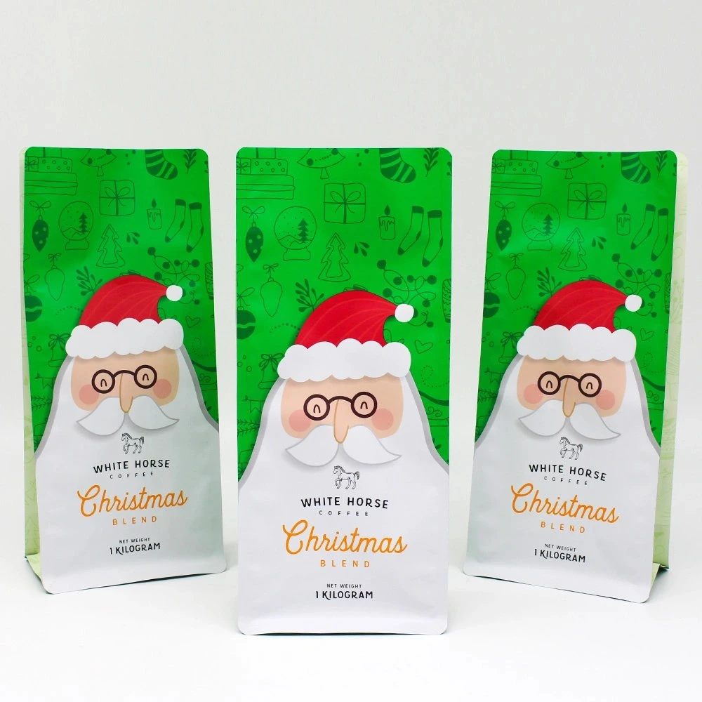 Custom Printed Food Grade Plastic Cafe Coffee Packaging Zipper Bag Ziplock Packing Pouch with Plastic Valve Christmas Gift Bag Christmas Themed Coffee Bag