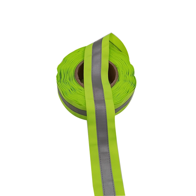 Fluorescent Green Webbing with Sew-on Silver Reflectors Hi Viz Reflective Ribbon Strip