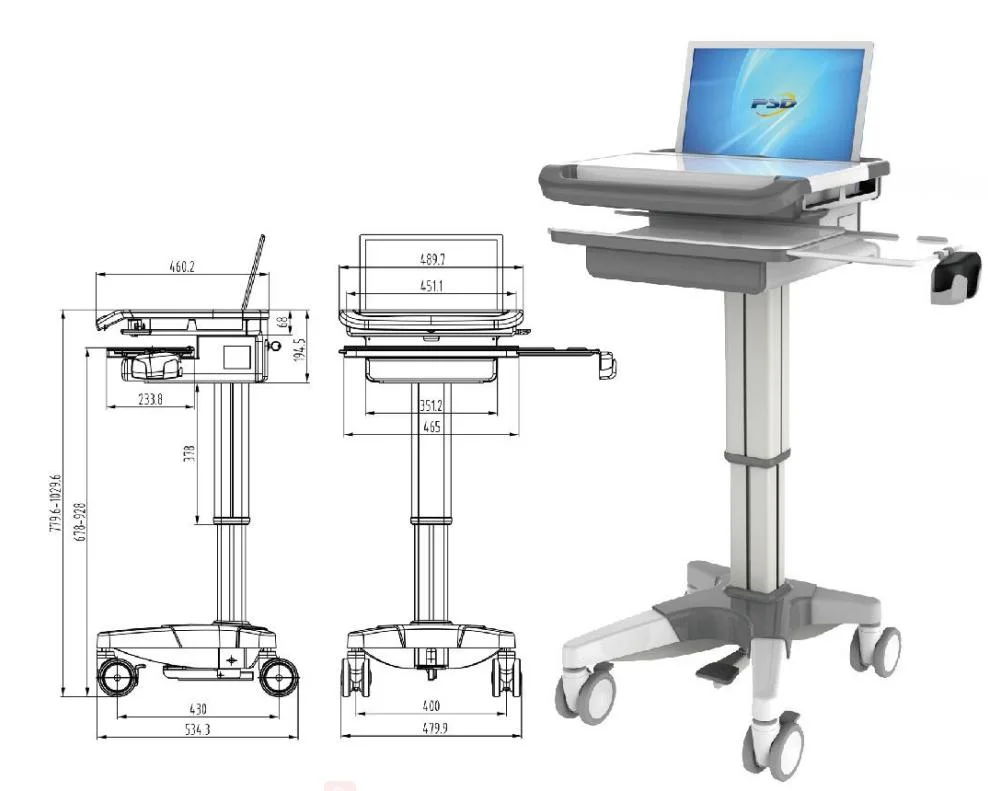 Expert Customized Hospital Medical Service Height Adjustable Comprehensive Computer Cart