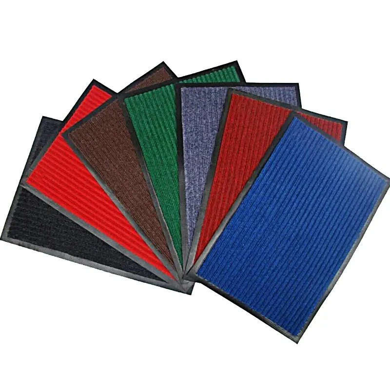 Double Ribbed Striped Mats Entrance PVC Floor Mat Black/Red/Grey Polyester Door Mat