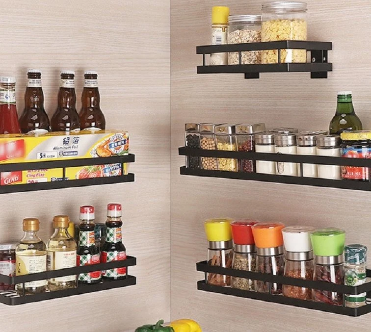 Hygiene Kitchen Wall Shelf Storage Organizer Shelf Spice Rack Punch Free Storage Rack Silver Guardrail Esgesg17394