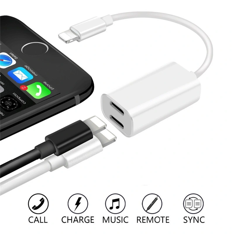Dual Lightning Audio Headphone Charge Splitter Adapter for iPhone