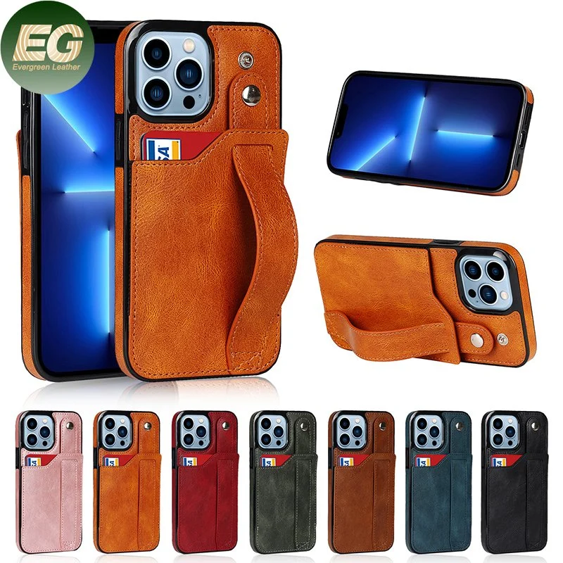 Ea318 Hot Style Mobile 11 14 PRO 15 PRO Max Wholesale Men Phone Card Holder Designer Wrist Strap Cases with Back Cover Luxury Custom PU Leather Wallet Case
