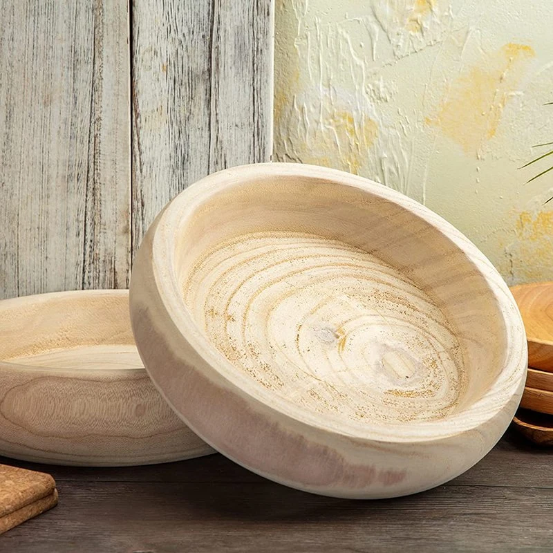 Decorative Wood Bowl Hand Carved Centerpiece Paulownia Round Dough Serving Wooden Bowls