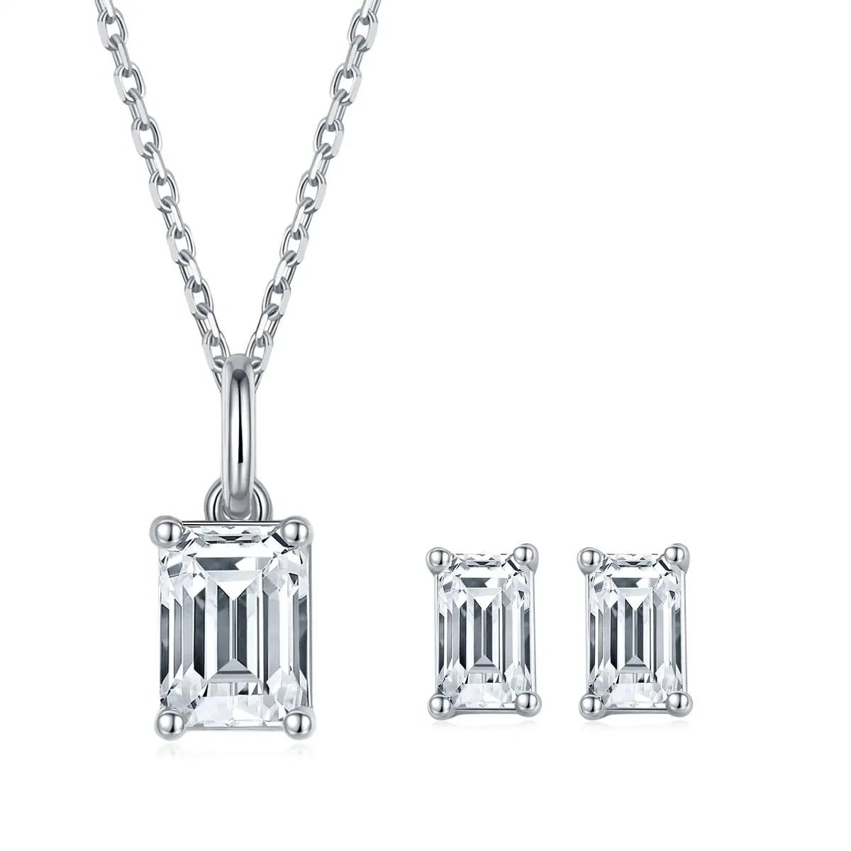 Joyas personalizadas Emerald Cut Diamond Moissanite Gemstone Collar Pendientes 925 Anillo de plata Sterling Joyería de moda de plata