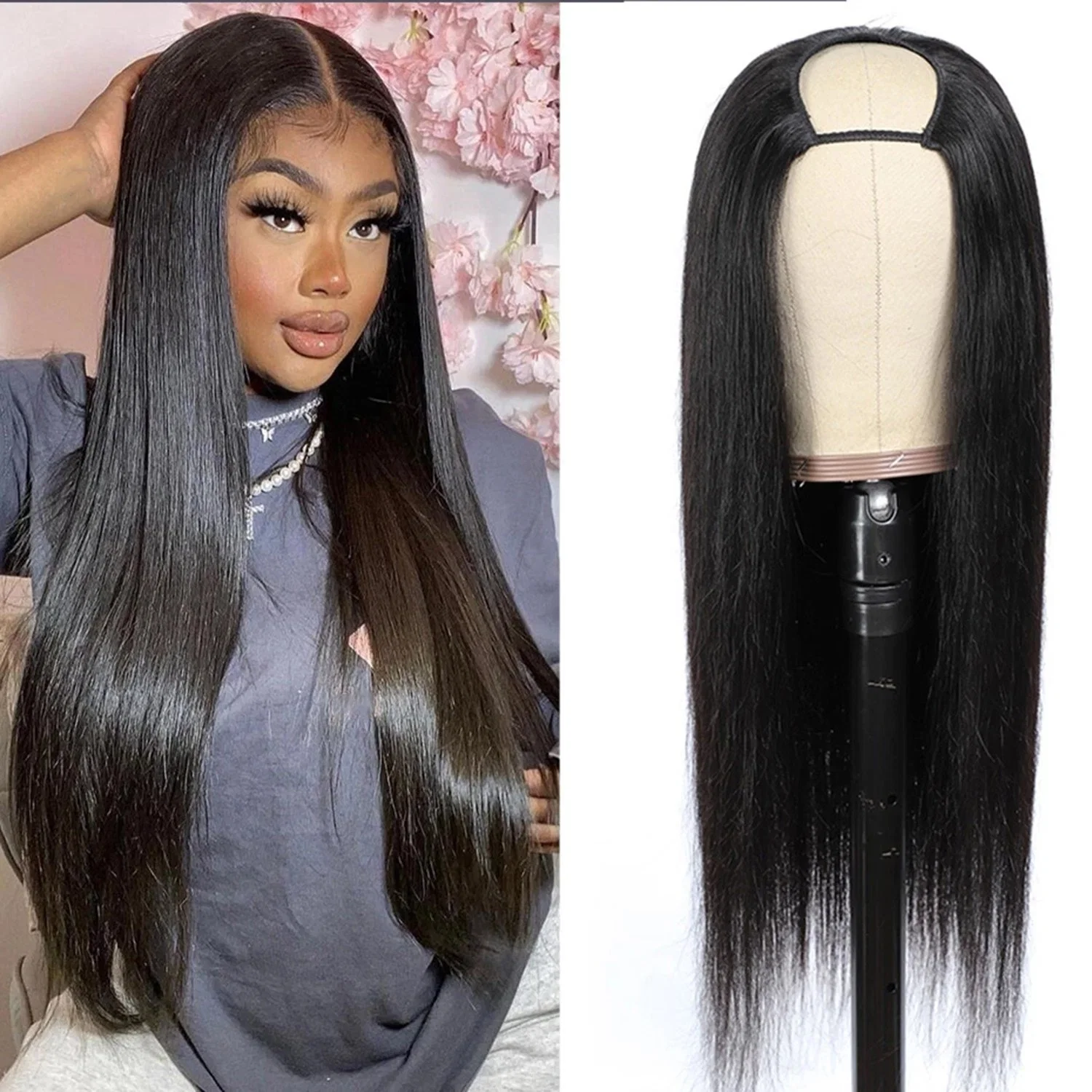 Straight U Part Wig 150% Density Natural Brazilian Human Hair Long Wigs Brazilian Straight Wigs Non Lace No Glue for Black Women 10-30inch Wig