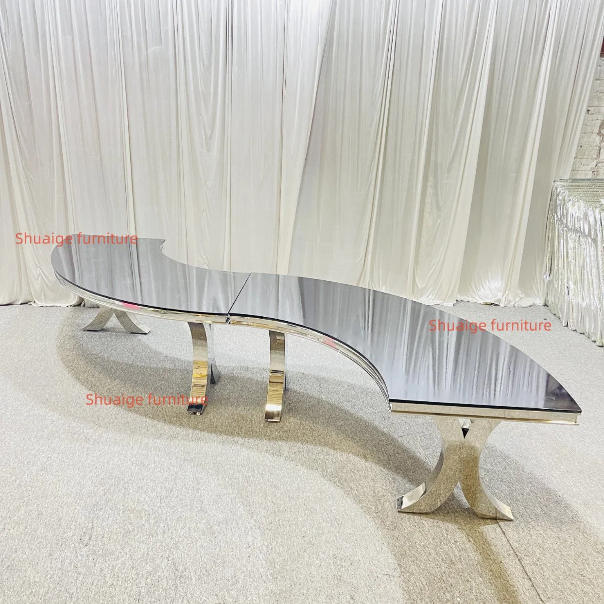 Round Gold Stainless Steel Dining Tables Wedding S Shape Table with Glass Top