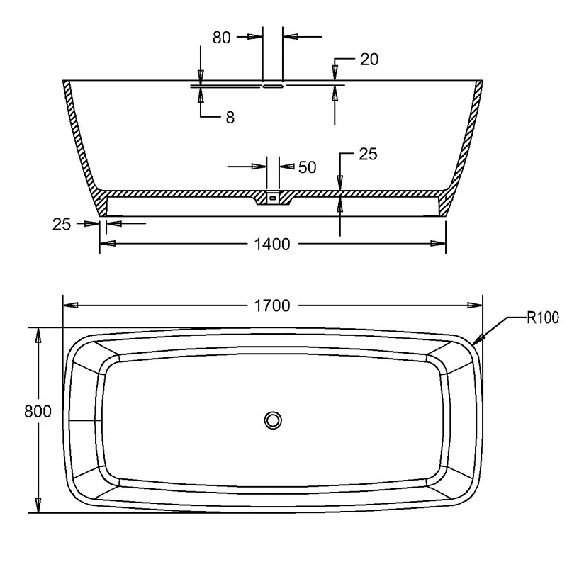 Freestanding Solid Resin Acrylic Solid Surface Artifical Stone Bathtub