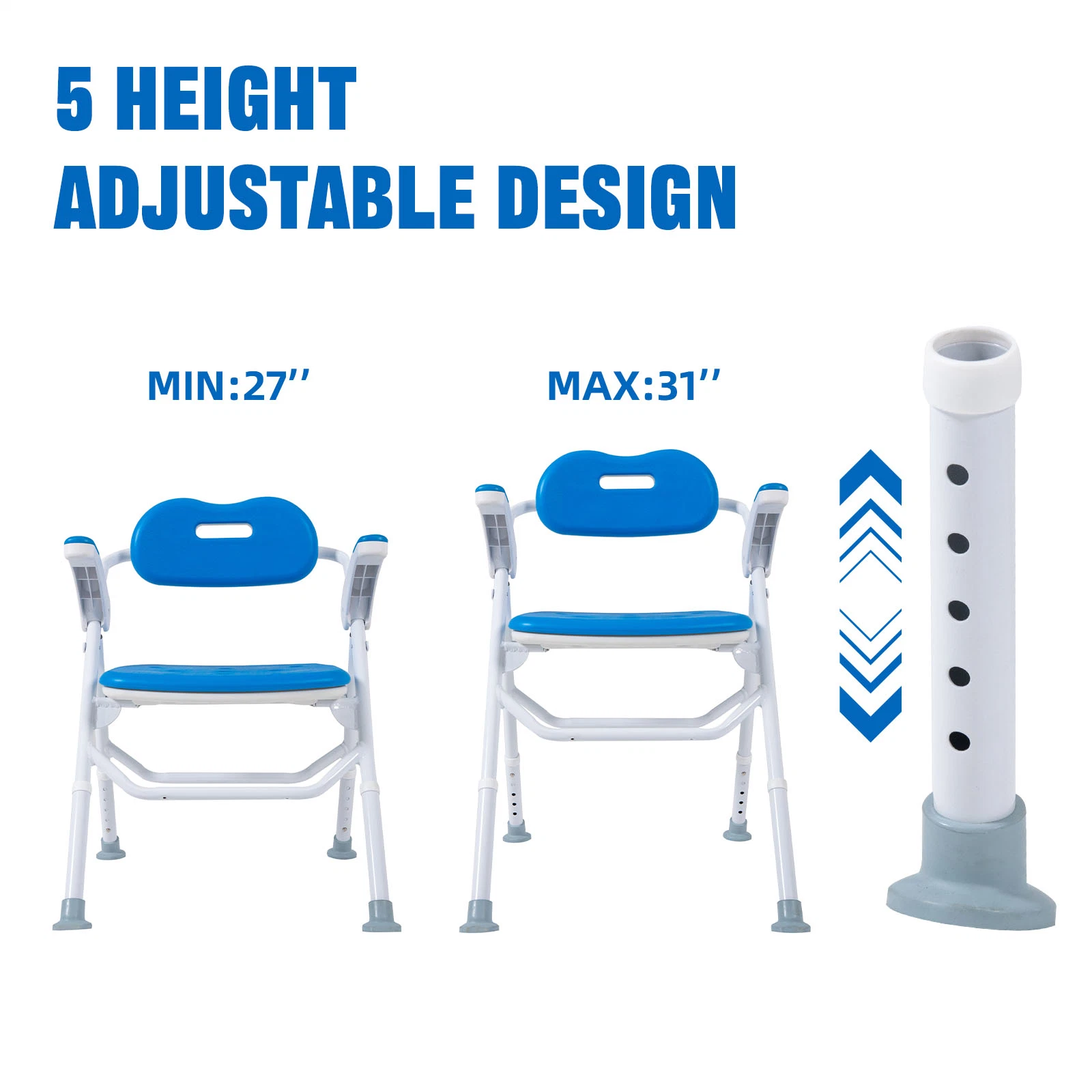 Heinsy Adjustable Height Heavy Duty Shower Chair with Padded Armrests and Back for Bathtub Slip Resistant.