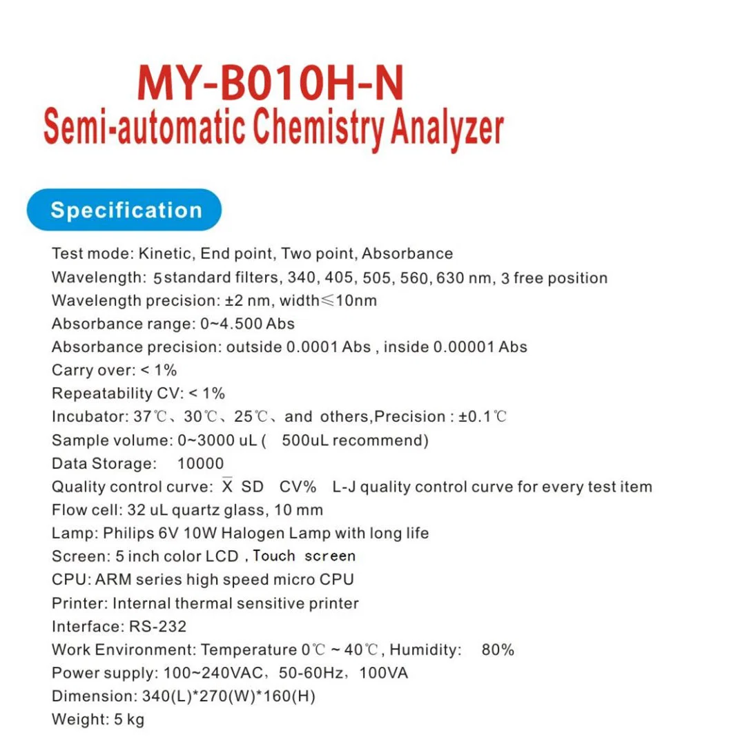 Portable Semi Automatic Biochemistry Analyzer Blood Machine Auto Chemistry Analyzer