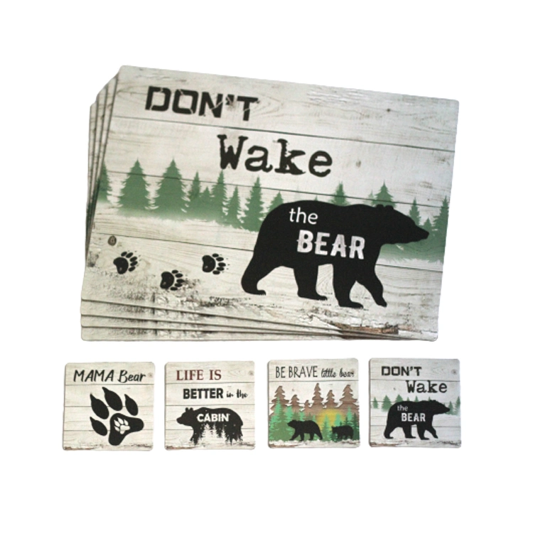 Conjunto Custom Printing Tourist Souvenir MDF Black Bear Coaster