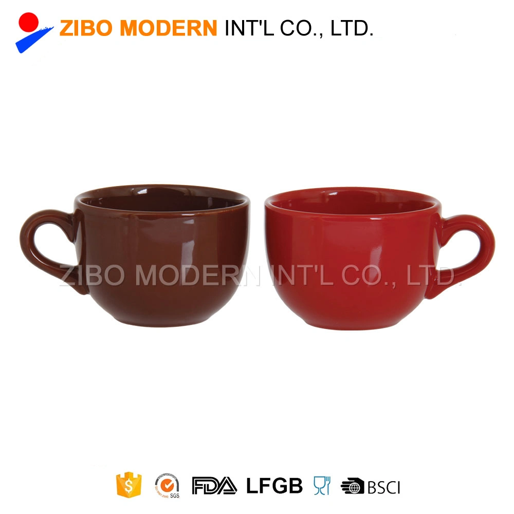 Solid Color Glazed Big Ceramic Soup Mug Cup