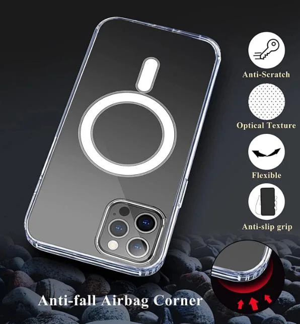 Hochwertige Smartphone-Tasche für iPhone 14 13 11 12 PRO Max Schwarze stoßfeste MagSafe klare Handy-Tasche