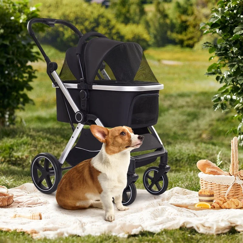 Luxury Aluminium 4 Wheels Pet Stroller Trolley Small Dog with Push Button