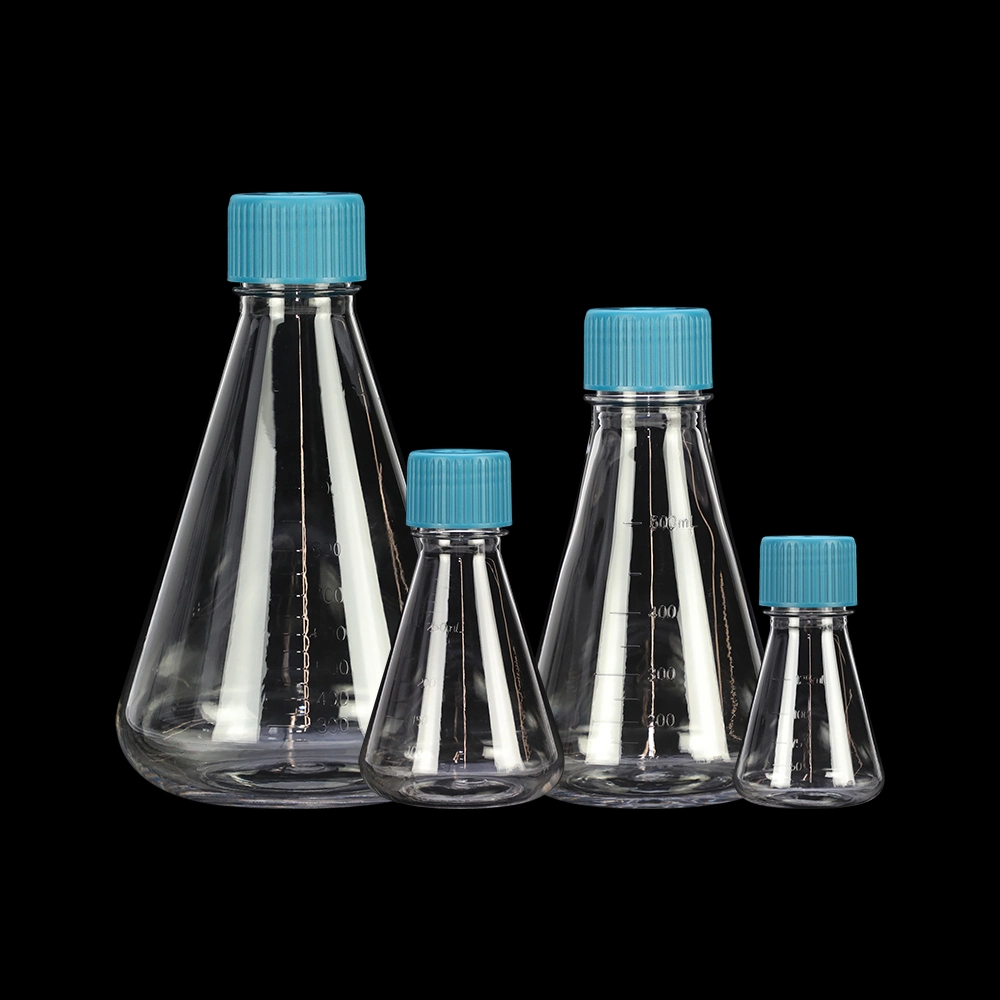 125ml 250ml 500ml 1000ml 2.8L 5L Lab Plastic Erlenmeyer Flask Triangle Culture Shake Flask for Cell Culture with Scale