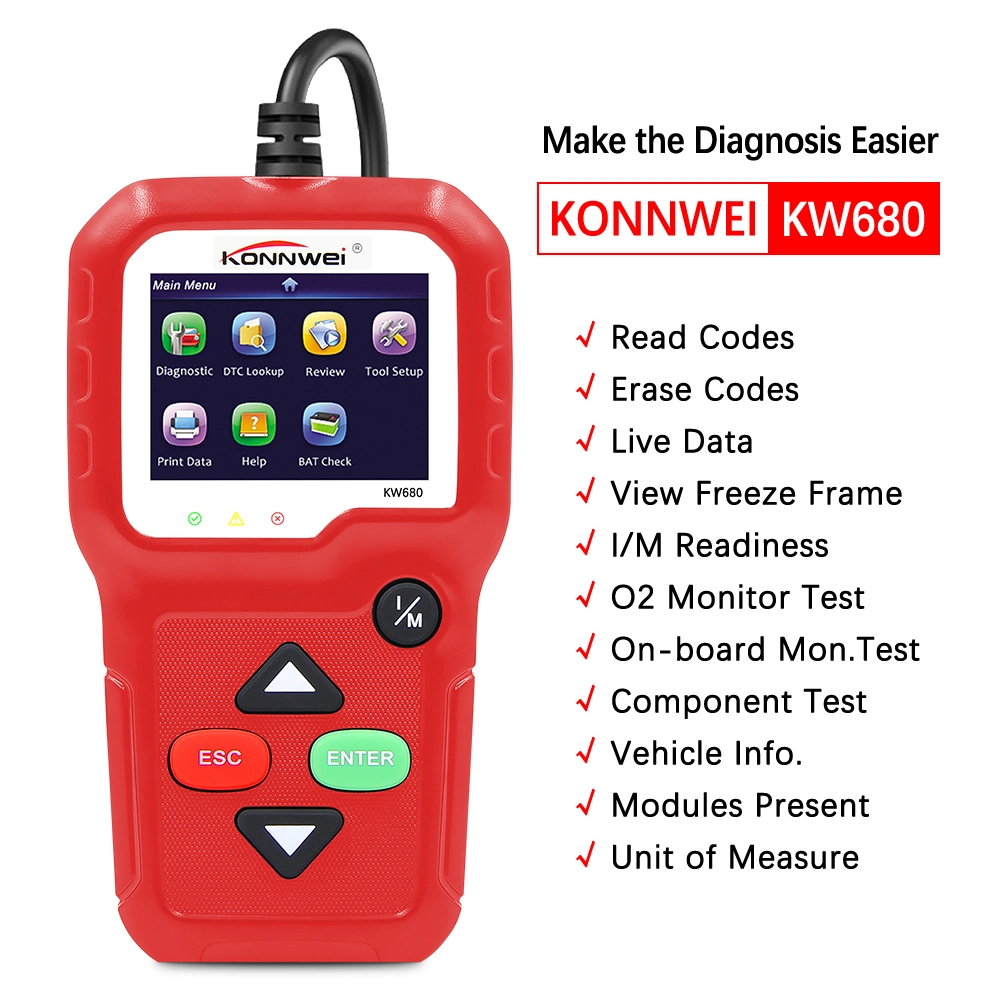 أداة تشخيص ماسح السيارة Gw680 نظام OBD2 Code Reader للسيارة فحص المحرك خطأ محلل الشاحنات الثقيلة السيارات 8 اللغات تشخيص الأداة