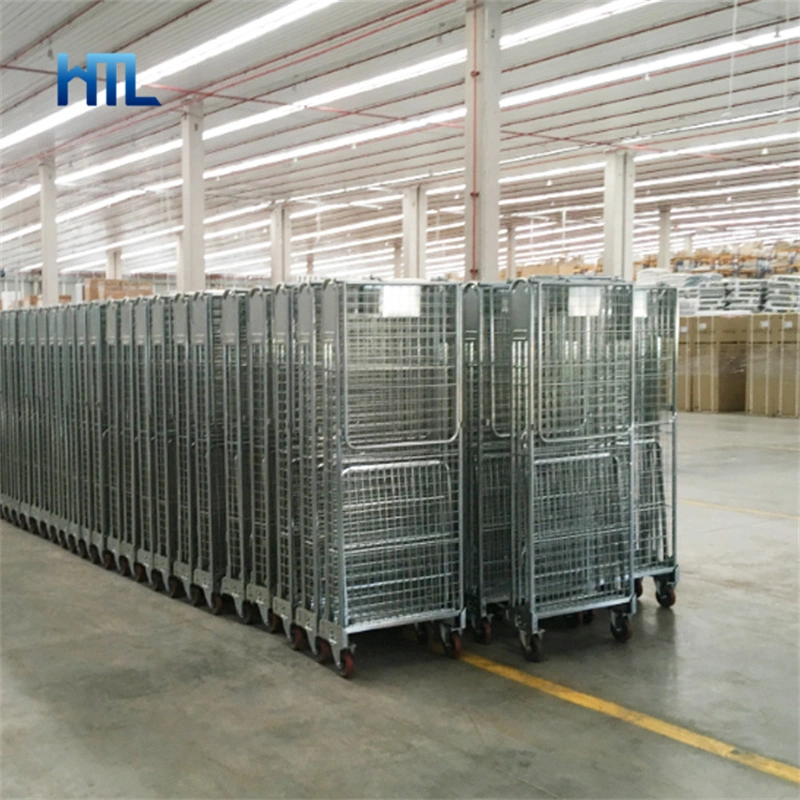 Easy Assemble Welded Galvanized Storage Nestable Folding Roll Container Cage