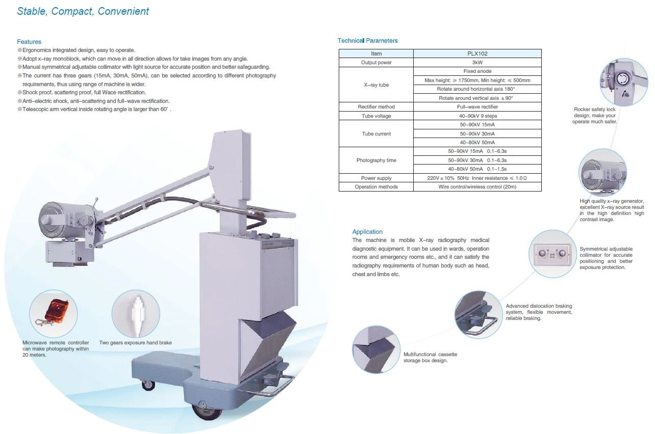 Mobile X-ray Radiography Medical Diagnostic Machine/Equipment 50mA (PLX102)