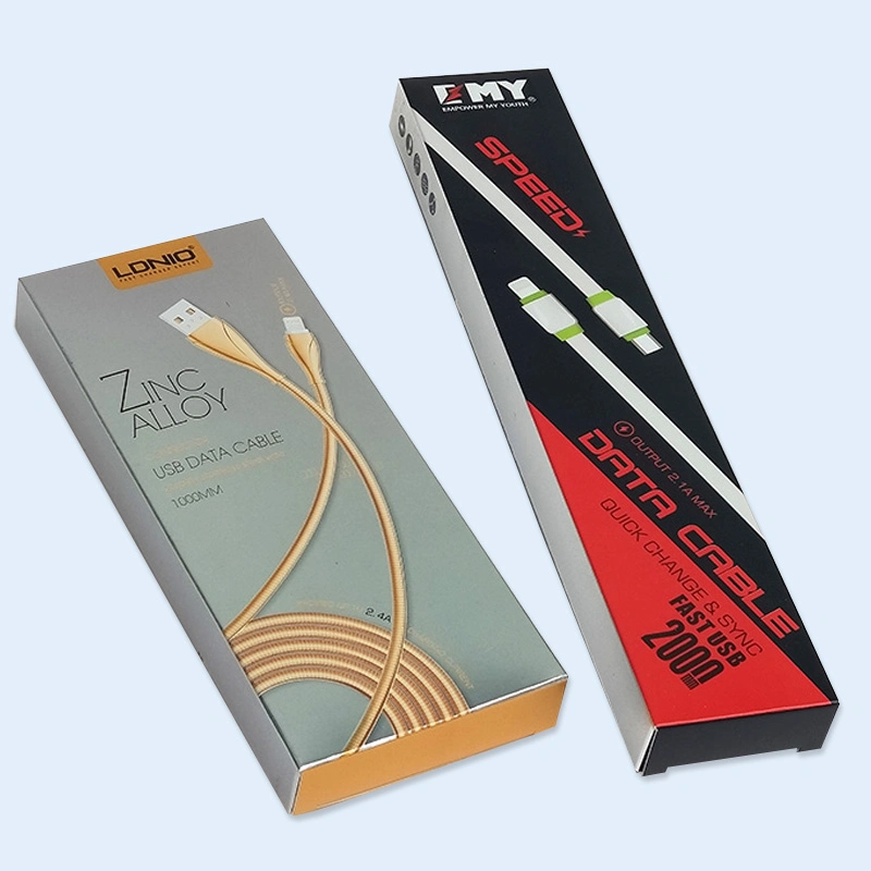 Custom Logo Printed Mobile Phone Charging Cable Pakcaging Box Paper Hanging Retail Packaging USB Cable Box