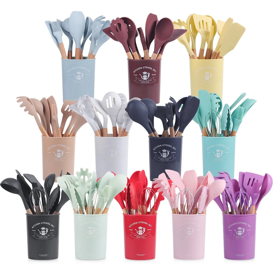 Heat Resistant Non-Stick Silicone Cooking Kitchen Utensils with Different Colors