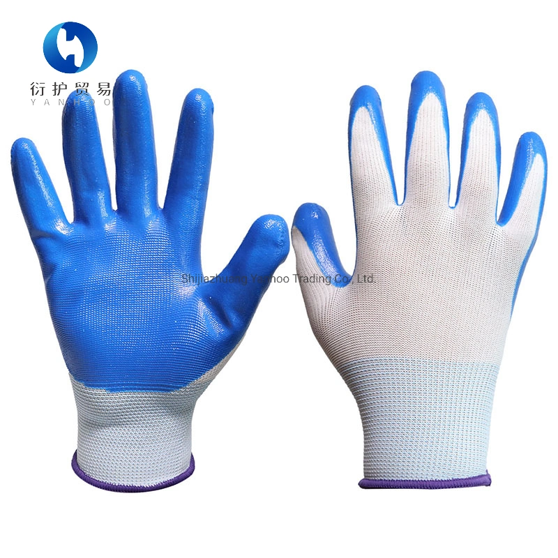 13G de poliéster recubierto de nitrilo guantes de seguridad Shell de nylon de mano industriales Guantes de trabajo/Industrial, guantes de trabajo