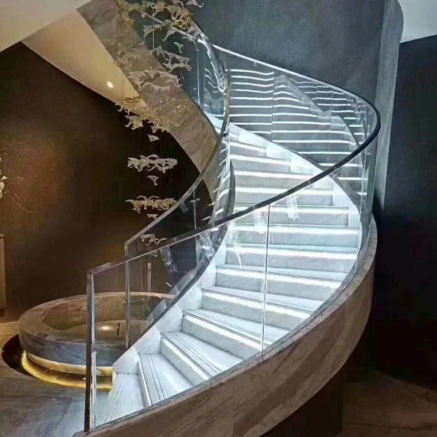 Appartement à l'intérieur en acier de l'intérieur moderne en bois massif Pre-Made escalier incurvé