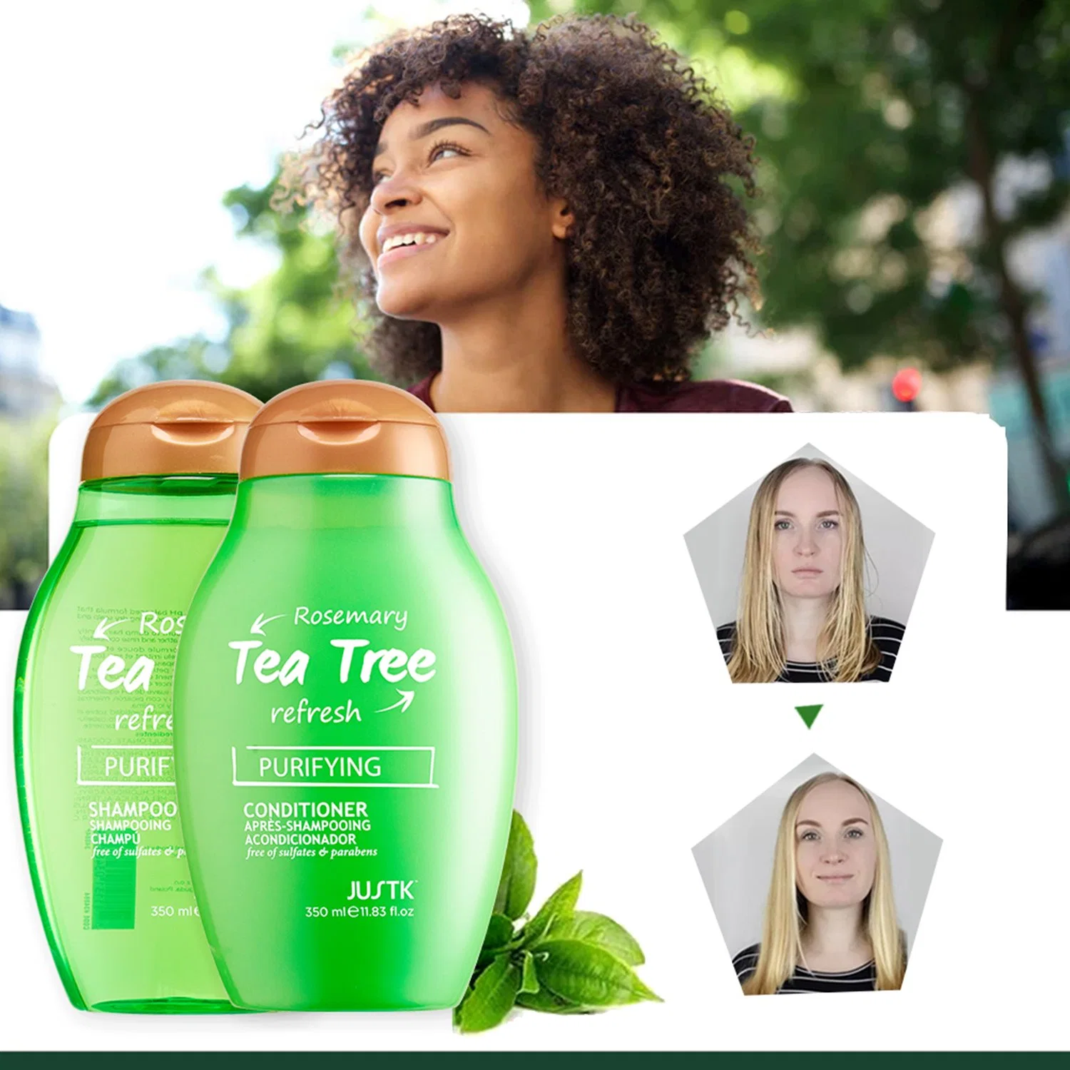 Justk Contra el cuidado del cabello pérdida del cabello el champú de Romero Orgánico Aceite de Árbol de Té de Shampoo Shampoo sin sulfato