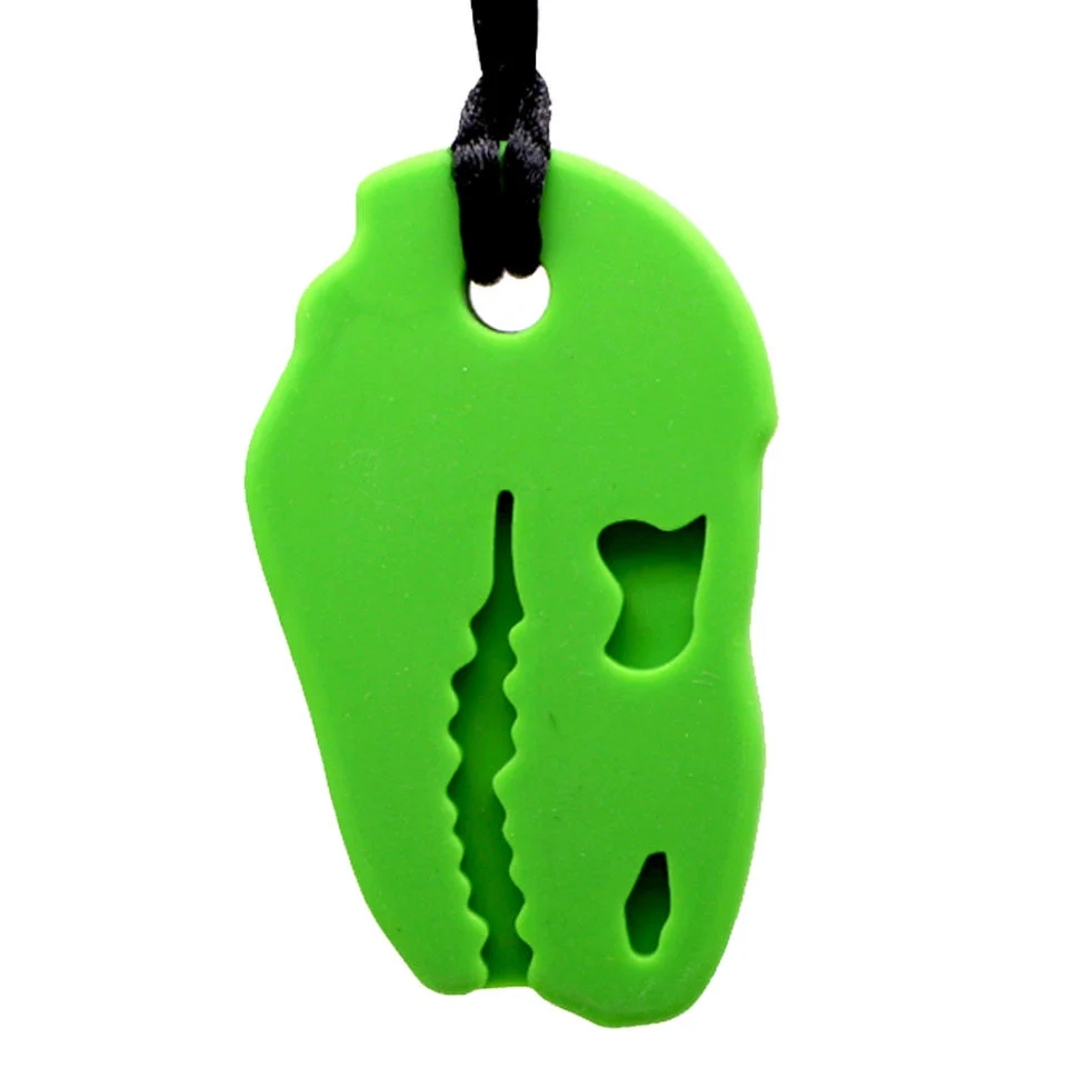 Wholesale Soft Food Grade Baby Toys BPA Free Silicone Baby Teether Kids Autism Silicone Sensory The Dinosaur Head Chew Necklace